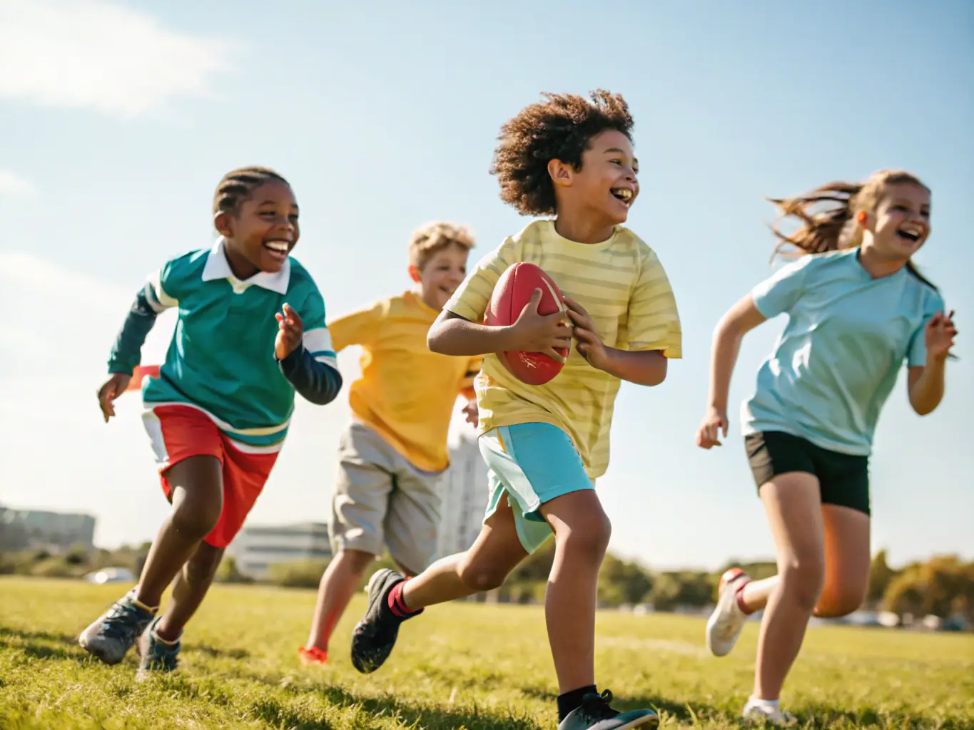 A dynamic shot of participants in a sports camp at ASCL, highlighting the energy and excitement of the activities.